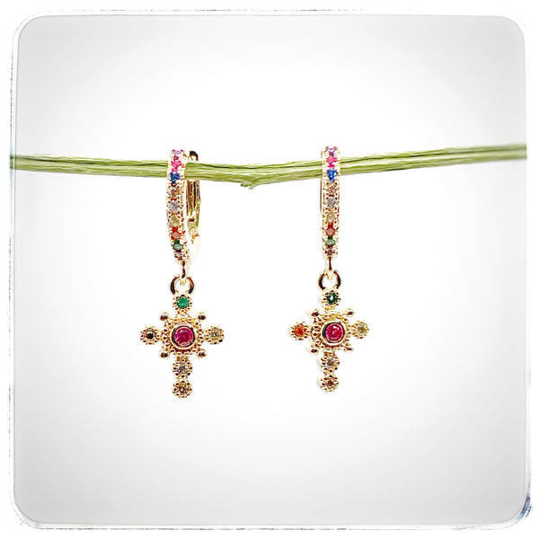 Colored cross hoop earrings