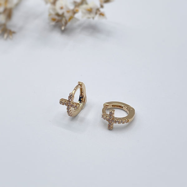 Cross mini hoop earrings